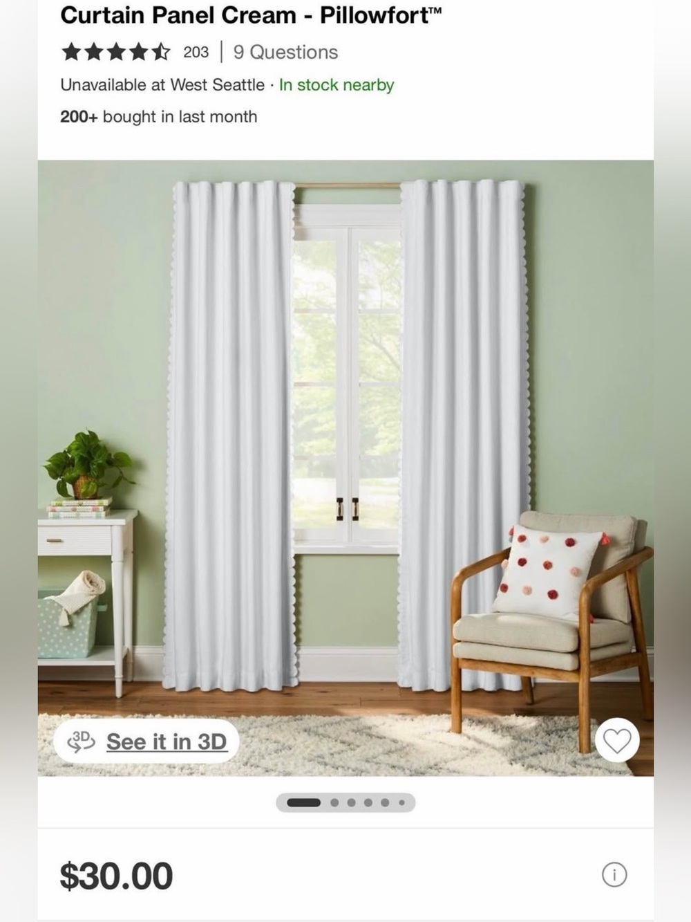 4 Scalloped Edge Cream Black Out Curtains by Target  (42”W X 84”L)
